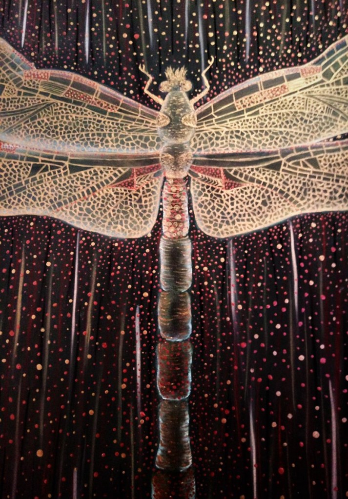 'Dragonfly'. Painting by Shorena Ratiani. Acrylic on paper.