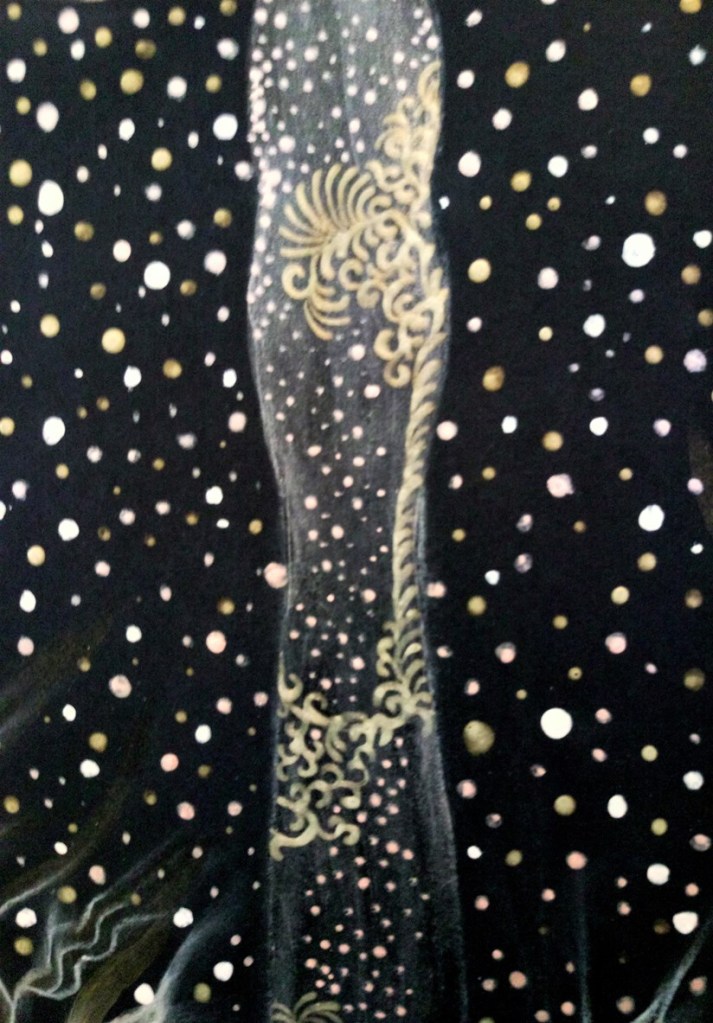 Detail of 'Golden Wings'. Painting by Shorena Ratiani. Tempera and acrylic on paper.